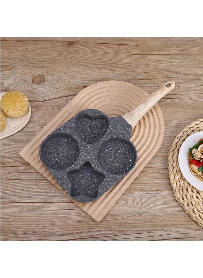 مقلاة حجرية طبية محمولة متعددة الاستخدامات بأربع فتحات وطبق إفطار غير لاصق بثلاثة في واحد، بتصميم شمس وقمر ونجوم، باللون الأسود - Image 1
