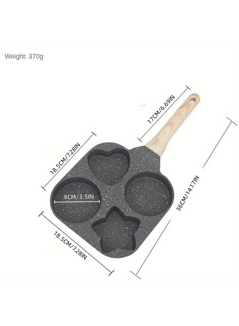 مقلاة حجرية طبية محمولة متعددة الاستخدامات بأربع فتحات وطبق إفطار غير لاصق بثلاثة في واحد، بتصميم شمس وقمر ونجوم، باللون الأسود - Image 4
