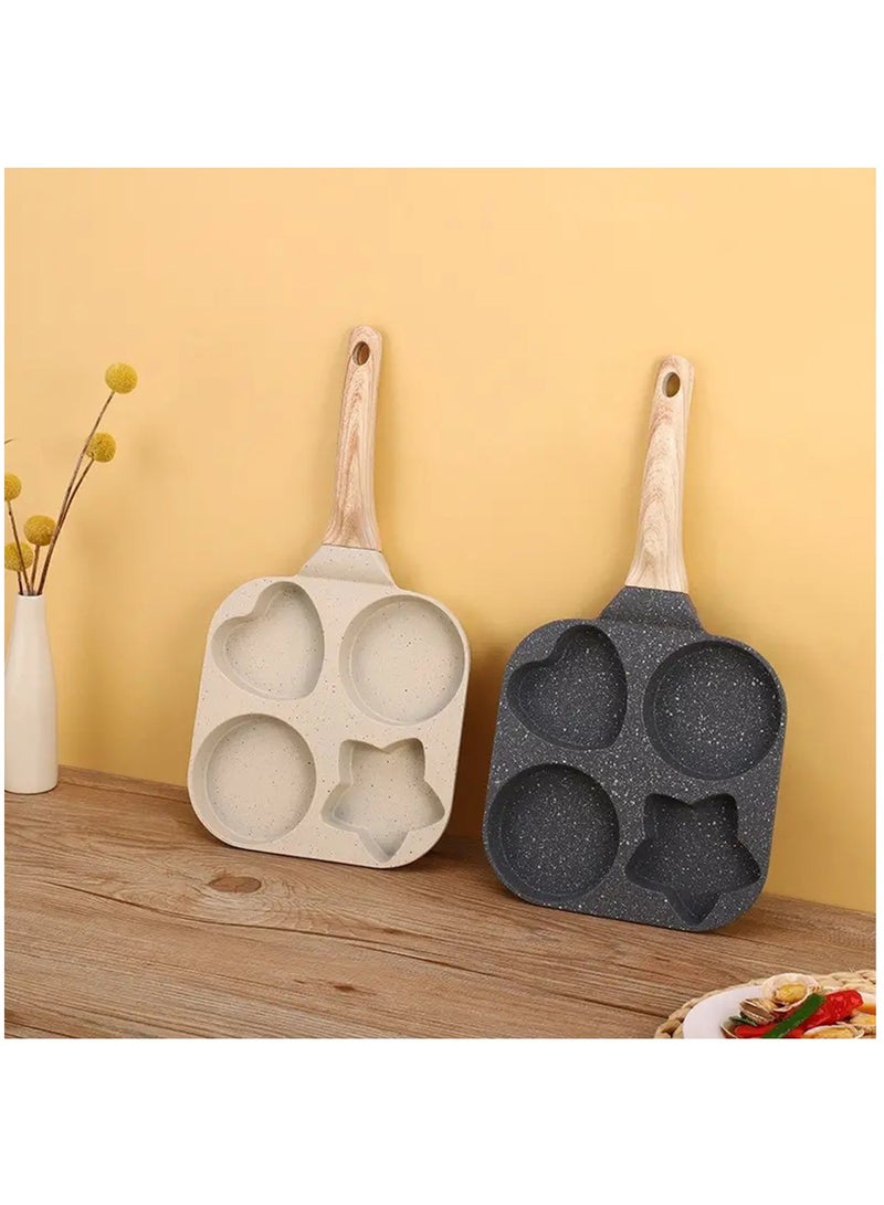 مقلاة حجرية طبية محمولة متعددة الاستخدامات بأربع فتحات وطبق إفطار غير لاصق بثلاثة في واحد، بتصميم شمس وقمر ونجوم، باللون الأسود - Image 2