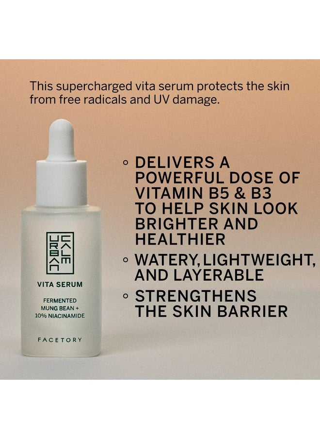 FACETORY - Urban Calm Hydrating Vita Serum Mini Travel Size 15 ml - Glow Boosting Facial Serum with Fermented Mung Bean and 10% Niacinamide for Fine Lines & Wrinkles - Smoothing and Calming - Image 1