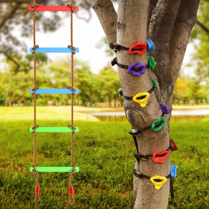 TOPNEW 12 Ninja Tree Climbing Holds for Tree Climber Tree Climbing Kit with 66FT Rope Ladder for Outdoor Ninja Warrior Obstacle Course Training - Image 2