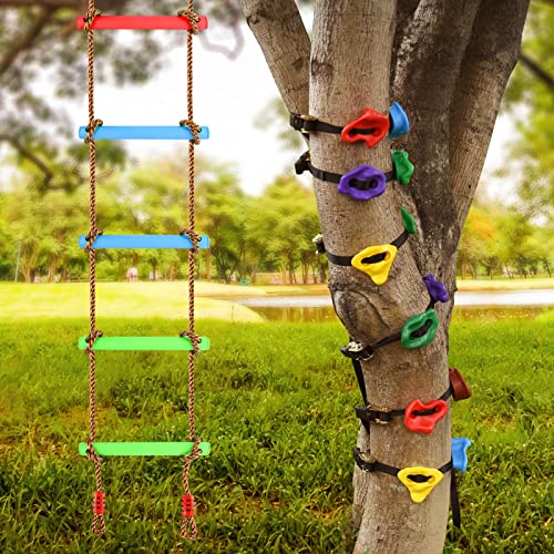 TOPNEW 12 Ninja Tree Climbing Holds for Tree Climber Tree Climbing Kit with 66FT Rope Ladder for Outdoor Ninja Warrior Obstacle Course Training - Image 1