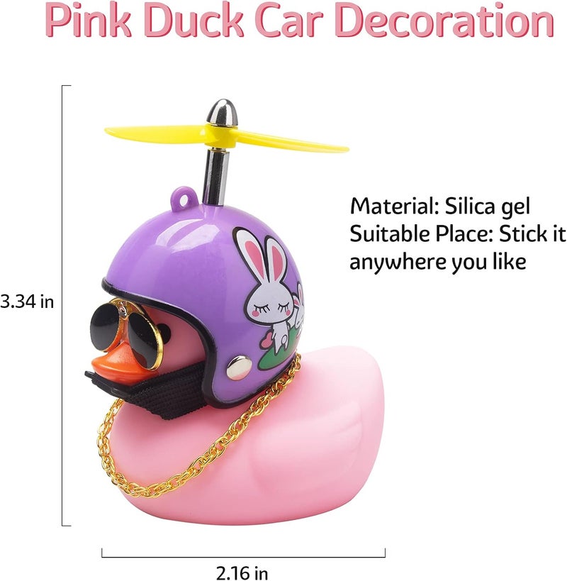 wonuu Pink Duck Car Dashboard Decorations Rubber Duck Car Ornaments Cool Duck with Propeller Helmet Sunglasses Gold Chain (Purple Rabbit) - Image 4