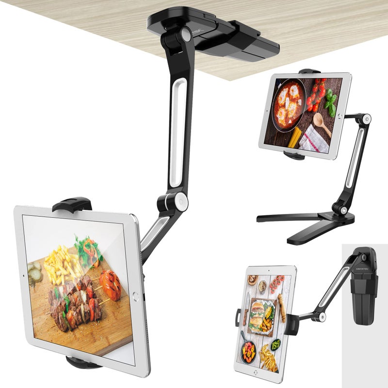 AboveTEK iPad Wall Mount 3 in 1 Highflex 360 Under Cabinet iPads Mount for Kitchen Tablet Celling Under Counter Holder Kitchen Tablet Mount Fits 47 to 135 iPad mini Air Surface Pro Black - Image 2