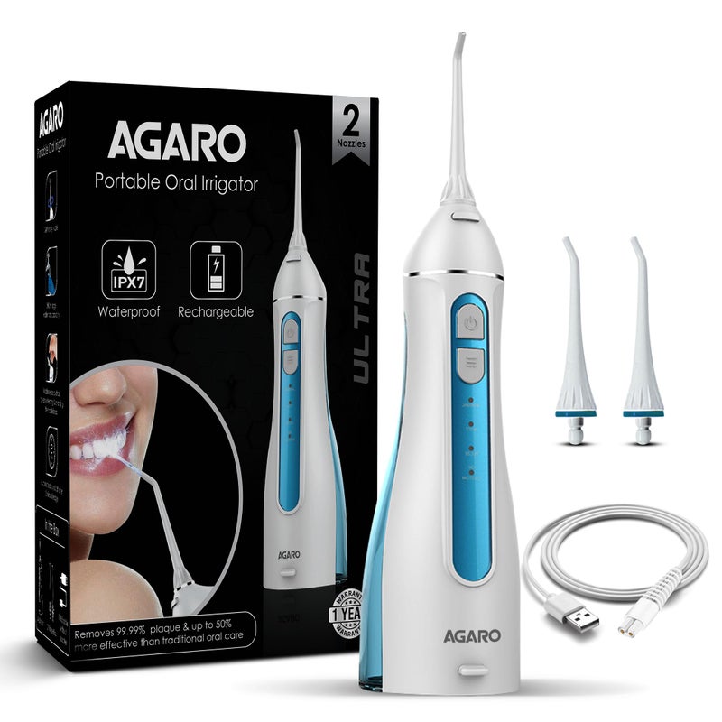 AGARO Oral Irrigator, Portable, Cordless & Rechargeable, 4 Cleaning Modes, IPX7 Waterproof with 200ml Water Tank, Flossing at Home & Travel, Oral Flosser, Dental Flosser for teeth - Image 1