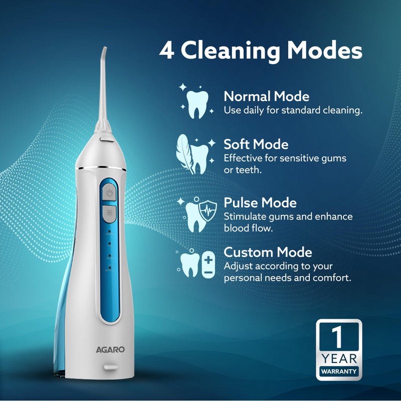 AGARO Oral Irrigator, Portable, Cordless & Rechargeable, 4 Cleaning Modes, IPX7 Waterproof with 200ml Water Tank, Flossing at Home & Travel, Oral Flosser, Dental Flosser for teeth - Image 2