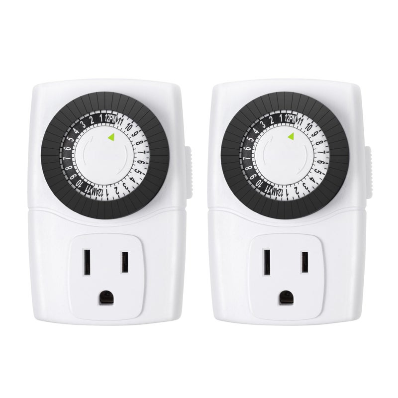 BN-LINK BND-60/U47 Indoor Mini 24-Hour Mechanical Outlet Timer, 3-Prong, 2-Pack - Image 1