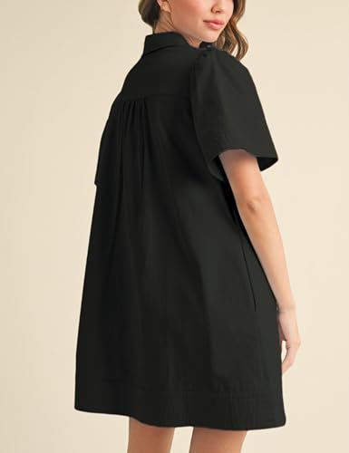 Meyhad Womens Short Sleeve Button Down Mini Shirt Dress Lapel Collar Short Dresses with Pocket(0942-Black-S) - Image 4