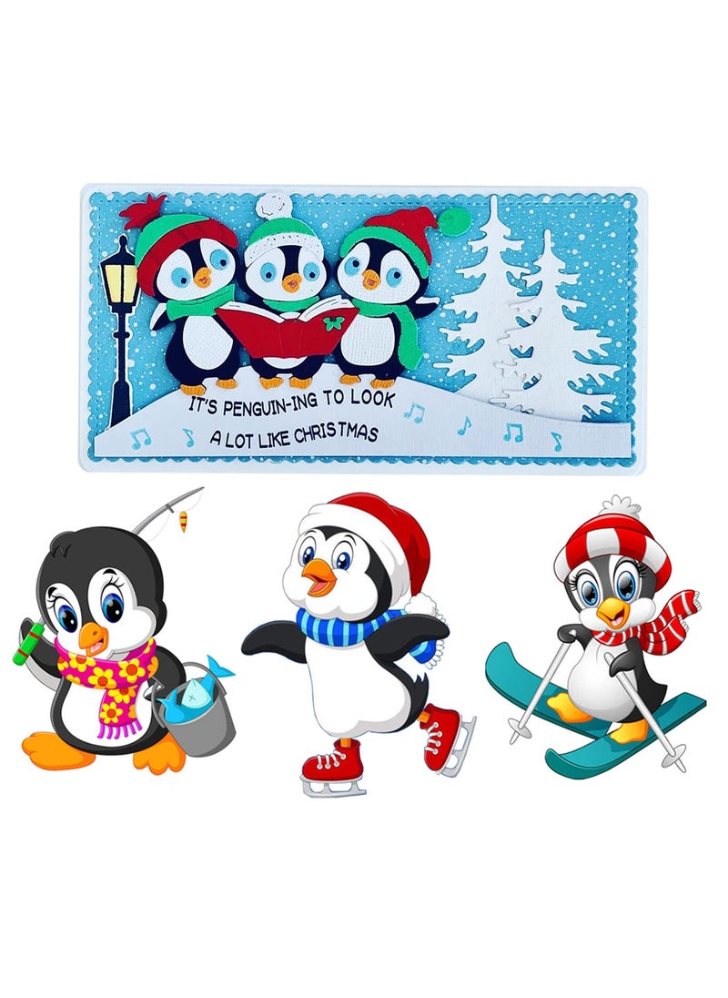 QTOOLS 4 Set Penguin Die Cuts Christmas Dies for Card Making Scrapbooking Supplies Metal Dies for Paper Crafting Stencils 