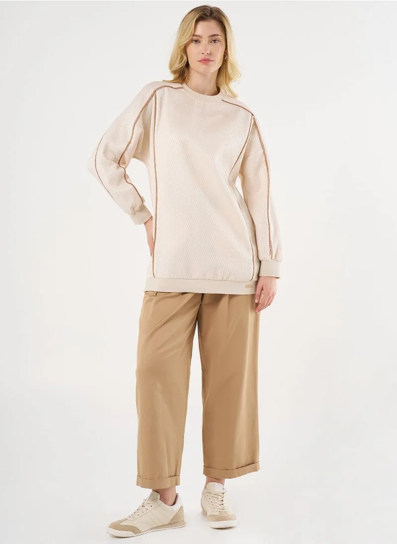 Kayra Dropped Shoulder Pleated Sweatshirt Cream