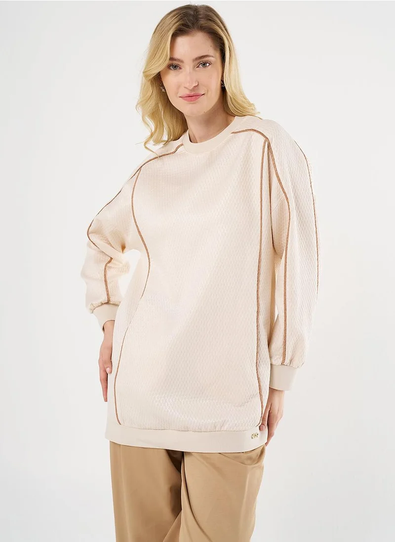 Kayra Dropped Shoulder Pleated Sweatshirt Cream