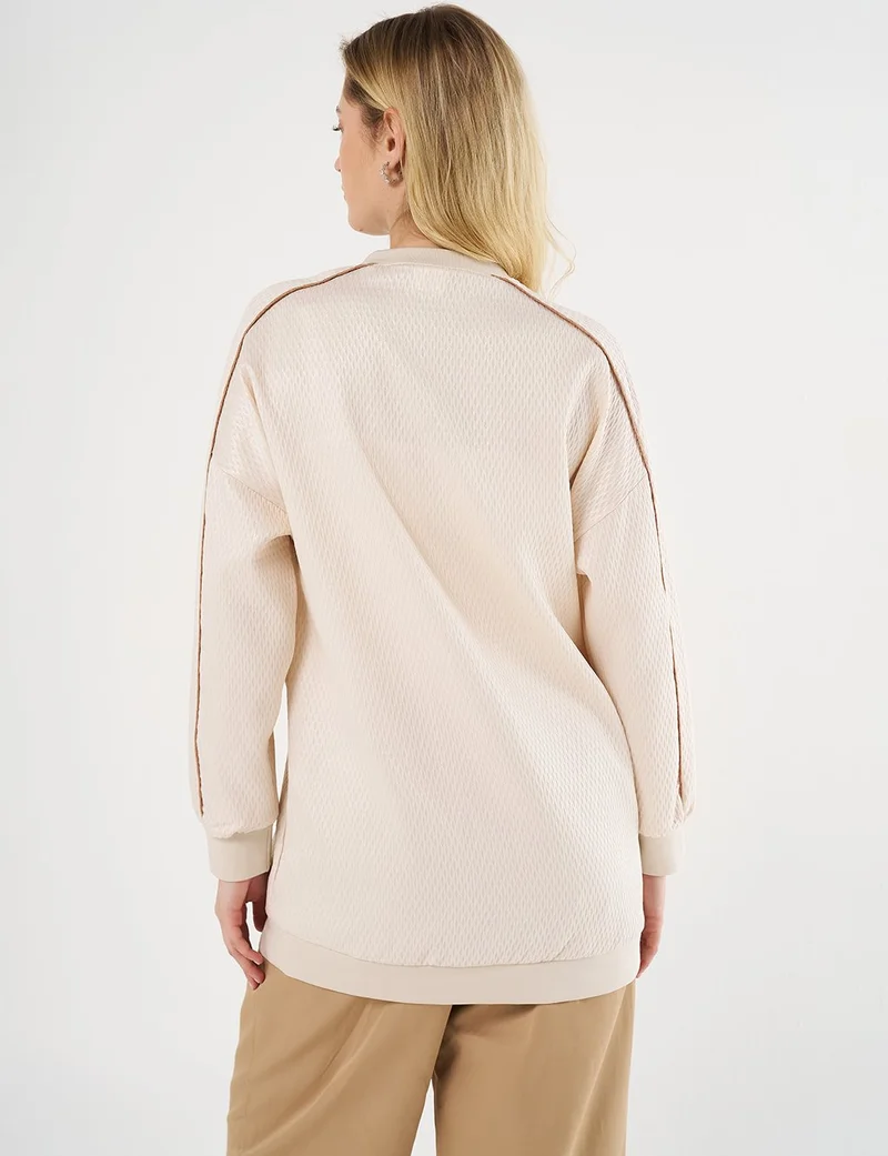Kayra Dropped Shoulder Pleated Sweatshirt Cream