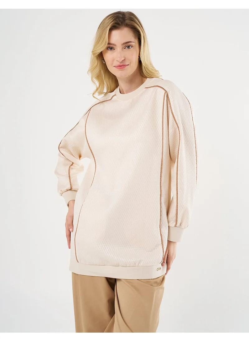Kayra Dropped Shoulder Pleated Sweatshirt Cream