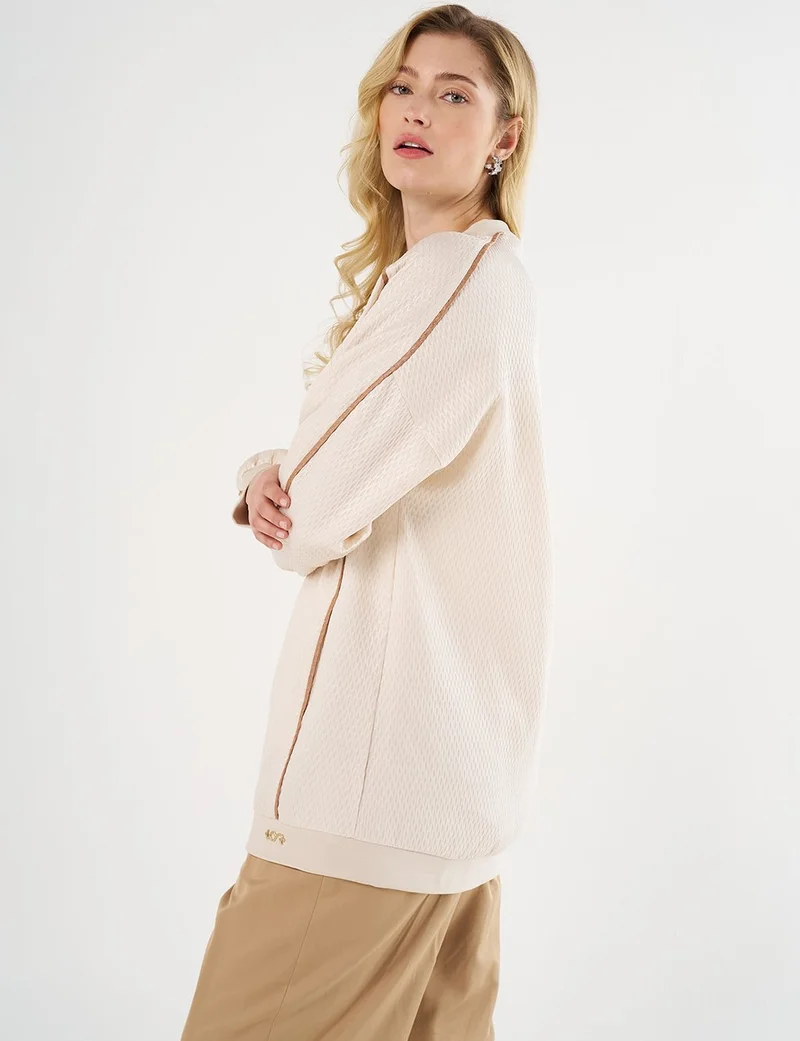 Kayra Dropped Shoulder Pleated Sweatshirt Cream