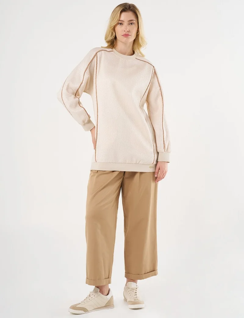 Kayra Dropped Shoulder Pleated Sweatshirt Cream