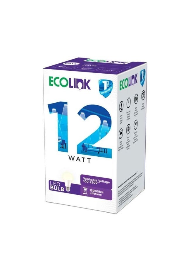 ECOLINK 12W LED Light Bulb,E27 Base,6500K 1CT/12 Cool Day Light-Pack Of 6 - Image 4