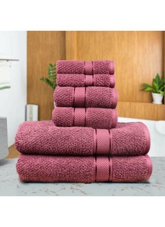 SENSES SENSES by Riba Textured Rice Weave 6 Piece Towel Set | All Cotton Fade-Resistant Highly Absorbent Super Soft Bathroom Towels(2 Pcs Each of Bath, Hand & Wash Towel) -550 GSM (Burgundy)  - Image 1