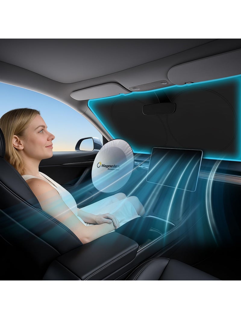 واقي شمسي لزجاج السيارة من Magnelex | تقنية حجب الضوء بالكامل للحماية القصوى | قابلة للطي تبقي مركبتك باردة | مناسبة للسيارات والشاحنات وSUV | المقاس المتوسط (145 × 80 سم) - Image 2