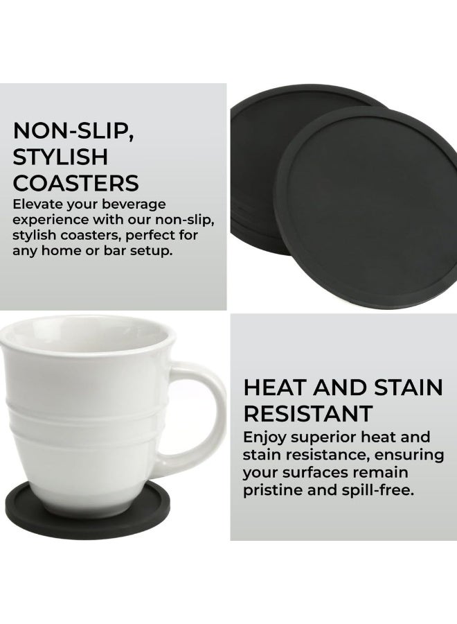 H&S Non Slip Silicone Drink Coasters - Set of 6 - Large Black Cup Coaster Set for Outdoor & Indoor Drinks - Anti Stain & Heat Resistant - Cup Table Pads - Cup Place Mat - Drink Coasters Plain - Image 2