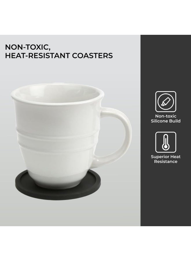 H&S Non Slip Silicone Drink Coasters - Set of 6 - Large Black Cup Coaster Set for Outdoor & Indoor Drinks - Anti Stain & Heat Resistant - Cup Table Pads - Cup Place Mat - Drink Coasters Plain - Image 4