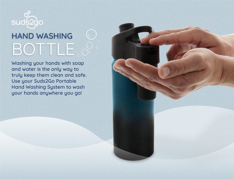 Suds2Go Stainless Steel Water Bottle & Portable Hand Washing Station â€“ 20oz Insulated Leakproof with Foam Dispenser for Camping, Travel, Outdoor Activities, As Seen on Shark Tank â€“ Midnight Ombre - Image 2