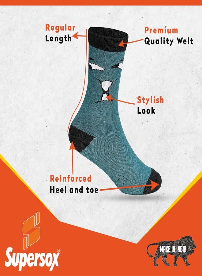 Supersox Kids Boys Socks Ankle Length With Cute Funny Design Compact Combed Cotton Combo Pack Of 6 Available Size - 5-6 Years / 7-8 Years / 9-10 Years / 11-12 Years, Multicolour - Image 4