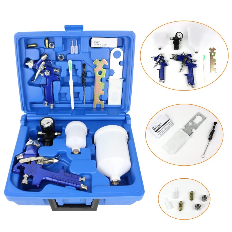 Hotorda HVLP Air Gravity Spray Gun Set,2-Sprayer paint Gun,0.8mm 150ml & 1.4mm 600ml Auto Gravity Feed Painting with Locking Air Pressure Regulator Gauge Air Spray Nozzle Gun for Cake Decoration,Model Making - Image 5