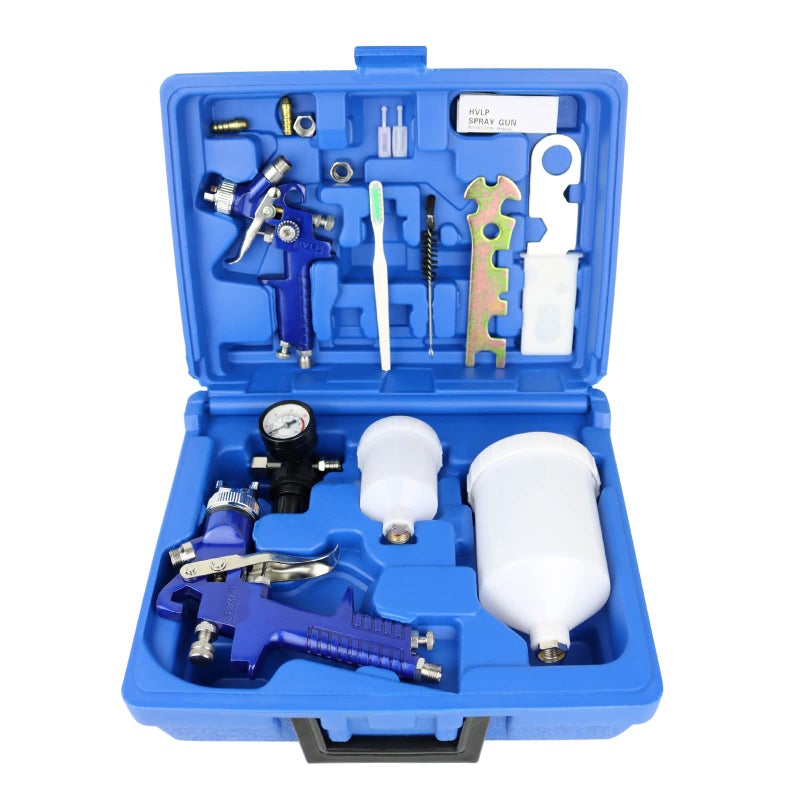 Hotorda HVLP Air Gravity Spray Gun Set,2-Sprayer paint Gun,0.8mm 150ml & 1.4mm 600ml Auto Gravity Feed Painting with Locking Air Pressure Regulator Gauge Air Spray Nozzle Gun for Cake Decoration,Model Making - Image 1
