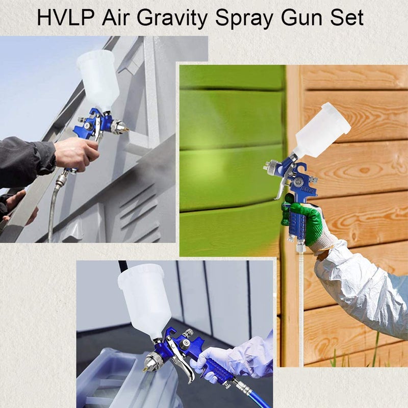 Hotorda HVLP Air Gravity Spray Gun Set,2-Sprayer paint Gun,0.8mm 150ml & 1.4mm 600ml Auto Gravity Feed Painting with Locking Air Pressure Regulator Gauge Air Spray Nozzle Gun for Cake Decoration,Model Making - Image 2