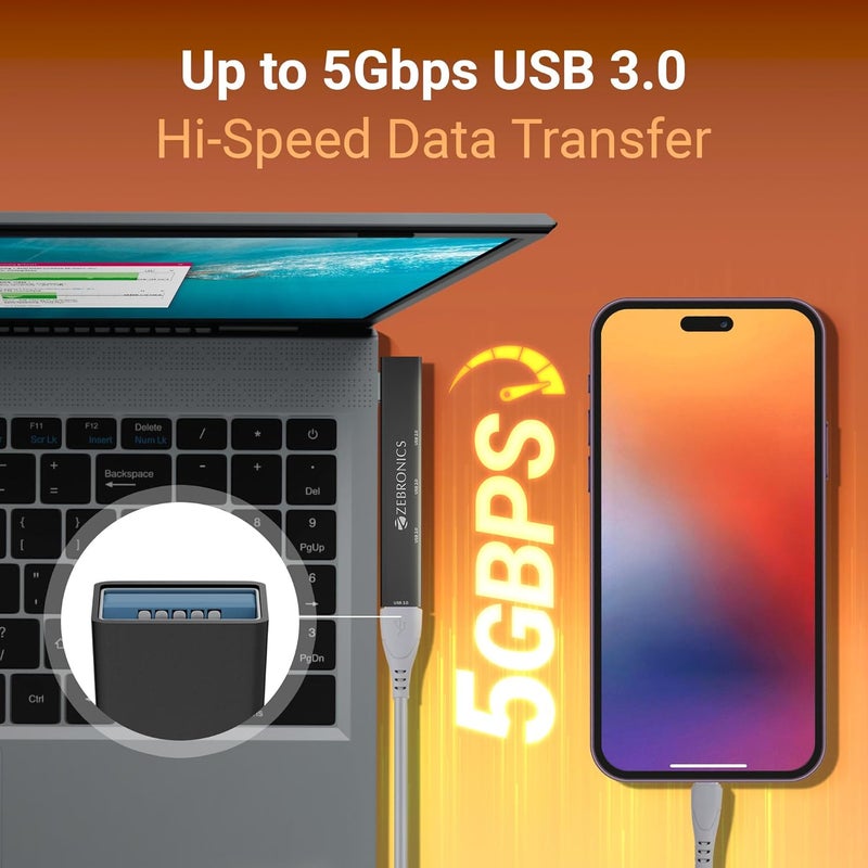 ZEBRONICS 210HB, 4 in 1 USB Hub, USB 3.0, 4 USB Ports, Speeds Upto 5 Gbps, Metal Body, for Mac | Laptops - Image 4