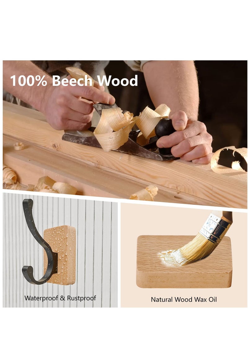 Zikra 4PCS Beech Wood Wall Hooks, Rustproof Coat Rack Wall Mounted Wall Mounted Adhesive Hooks Wood Coat Hooks Wooden Towel Hooks for Hanging Coats, Hats, Bags, Keys with Two Installation Ways - Image 2