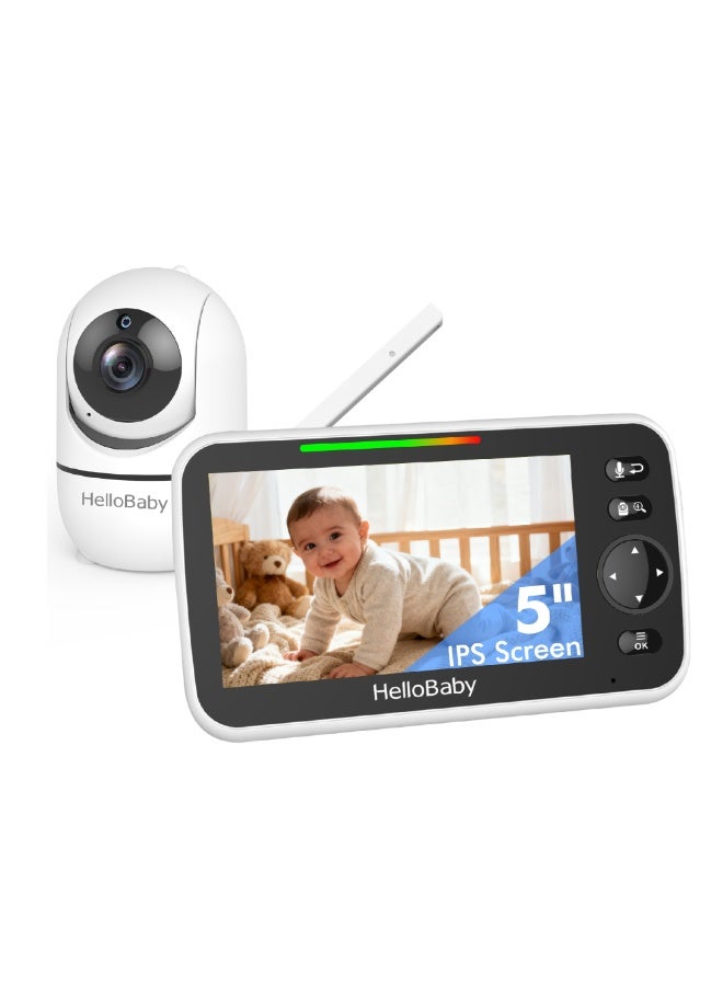 HB6050 2025 Model No WiFi Baby Monitor 5" Screen 30-Hour Battery Pan-Tilt-Zoom Video Upgrade with Camera and Audio, Night Vision, VOX, 2-Way Talk, 8 Lullabies and 1000ft Range