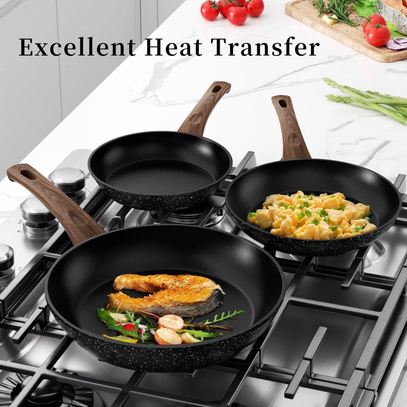 Innerwell Frying Pan Set - 3 Pcs Nonstick Skillets With Lids, PFOA Free, Induction Compatible, Black - Image 3