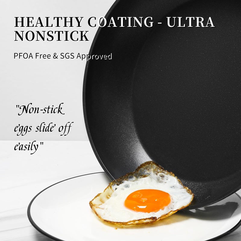 Innerwell Frying Pan Set - 3 Pcs Nonstick Skillets With Lids, PFOA Free, Induction Compatible, Black - Image 2