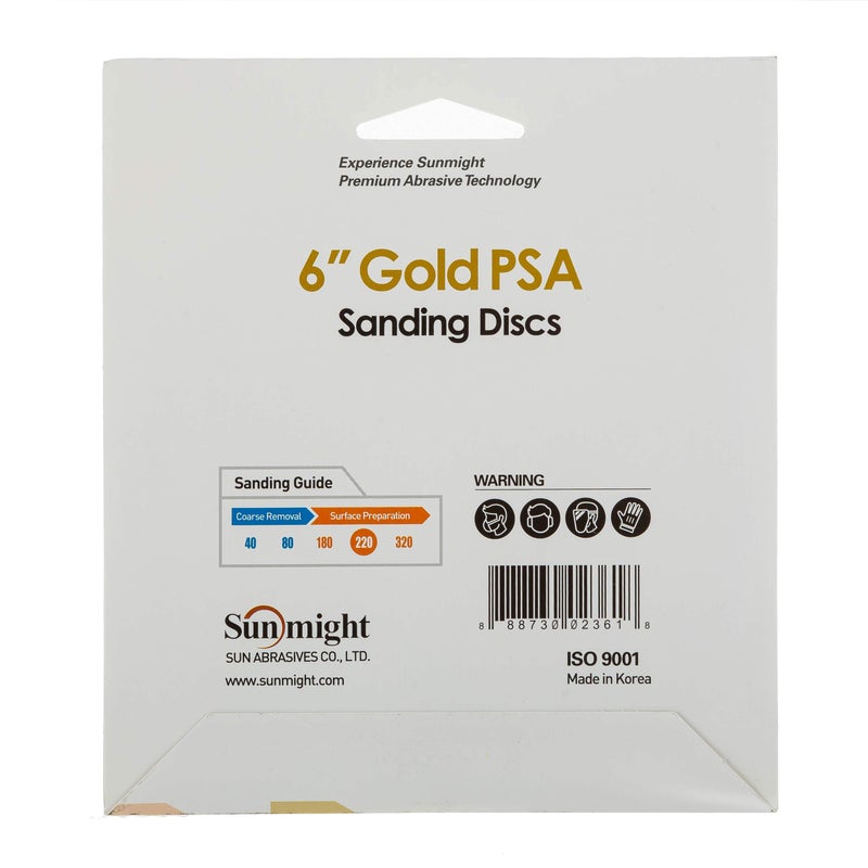 Sunmight Gold Retail Pack 6"" 220G Psa No Hole Disc, 02311R, 5 Discs - Image 3