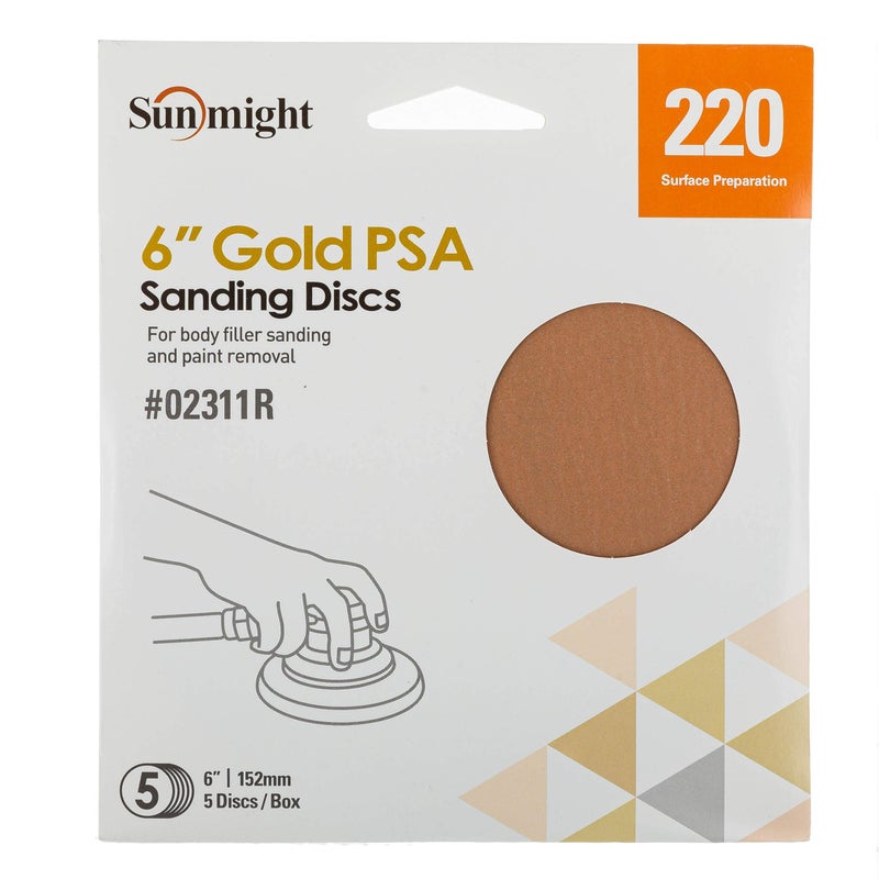 Sunmight Gold Retail Pack 6"" 220G Psa No Hole Disc, 02311R, 5 Discs - Image 2