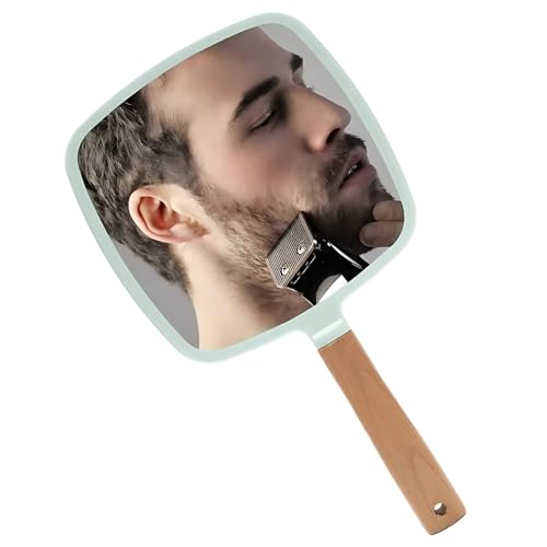 Trifecta Single-Sided Portable Travel Handheld Vanity Mirror with Hanging Hole in Handle Hand Mirror with Comfy Handle for Makeup,Small Cute Wood Hand Mirror(Square, Green Pack of 1) - Image 1