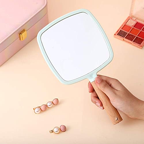 Trifecta Single-Sided Portable Travel Handheld Vanity Mirror with Hanging Hole in Handle Hand Mirror with Comfy Handle for Makeup,Small Cute Wood Hand Mirror(Square, Green Pack of 1) - Image 3