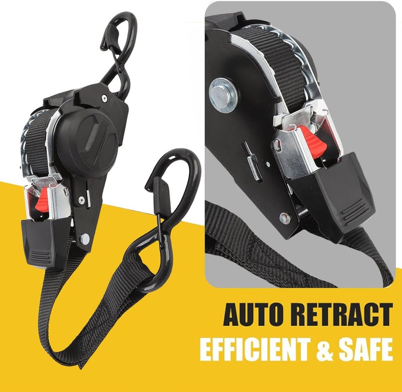 HEEPDD Ratchet Straps, 2pcs 1inch X 10ft Auto Retractable Heavy Duty Tie Down Straps 1760lbs Break Strength with S Hooks, for Boat Jet Ski Motorcycles ATV - Image 4
