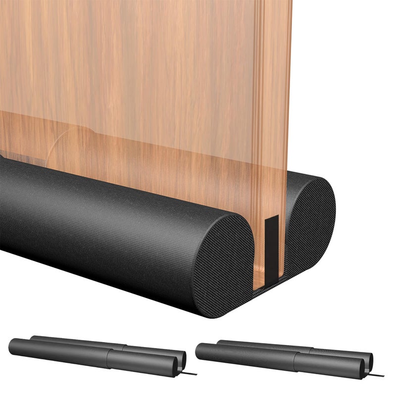 SLIPEXSAFE 2 Pack Large Door Draft Stopper for Bottom of Doors 36 Inch Door Sweep Weather Stripping Noise Blocker Under Door Draft Noise Black Stoppers Adjustable Twin Door Sweep Draft Seal Window Sealer - Image 1