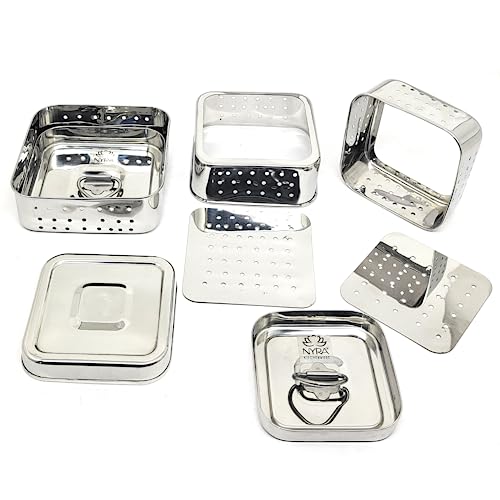 Nyra® Stainless Steel Square Shaped Paneer Maker/Mould/Strainer/Perfect for Making paneer with Ease/Also be Used for Making tofu/Paneer Maker with a Set of 3 Pcs with Top Press Lid - Image 1