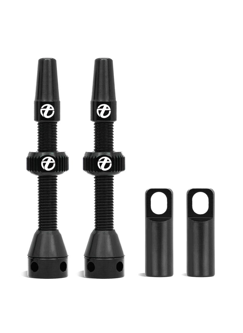 Thinvik Thinvik Presta Tubeless Valve Stem 44mm,Super Light Alloy Presta Tubeless Valve Stem Kit for Tubeless Tires-2 Tubeless Valve Stem (with Aluminum Alloy Valve Cap) + Valve Core Removal Tool(Black)  - Image 1