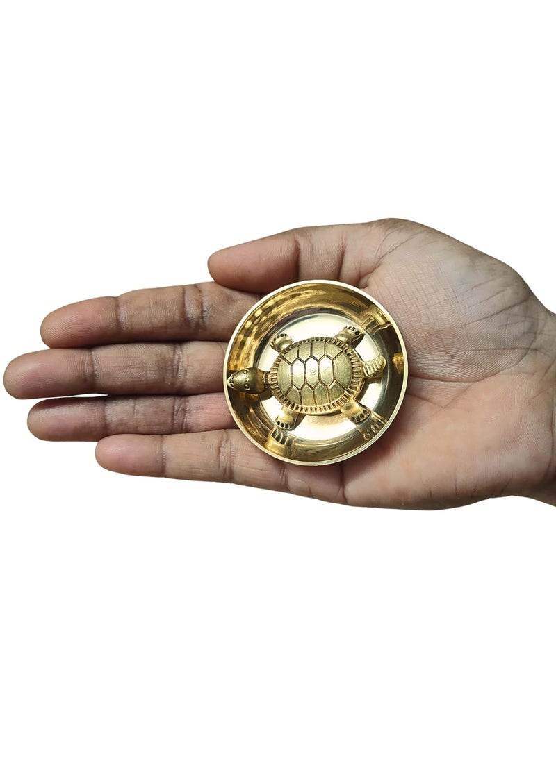 anciently Anciently Feng Shui Tortoise for Good Luck Brass Tortoise with Plate Small Size Brass Gold Colour 1 Set Religious  - Image 1