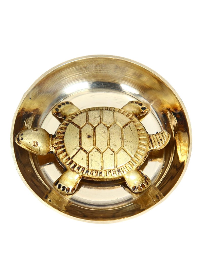 anciently Anciently Feng Shui Tortoise for Good Luck Brass Tortoise with Plate Small Size Brass Gold Colour 1 Set Religious  - Image 2