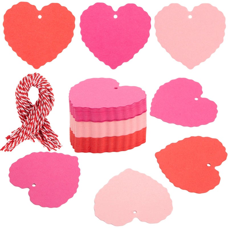 VGOODALL 120PCS Valentines Gift Tags, Heart Shaped Tags with Strings Assorted Red Hanging Labels for Wedding Valentine's Day Party Decorations - Image 1
