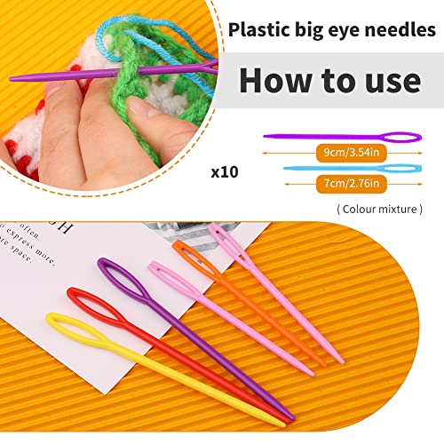 FTEVEN 36pcs Large Eye Sewing Needles, Plastic Yarn Needles Set Blunt Needles, Bent Tapestry Needles with Colorful Plastic Knitting Stitch Markers for Knitting Crochet Sewing - Image 5