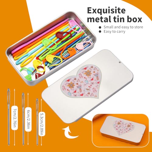 FTEVEN 36pcs Large Eye Sewing Needles, Plastic Yarn Needles Set Blunt Needles, Bent Tapestry Needles with Colorful Plastic Knitting Stitch Markers for Knitting Crochet Sewing - Image 3