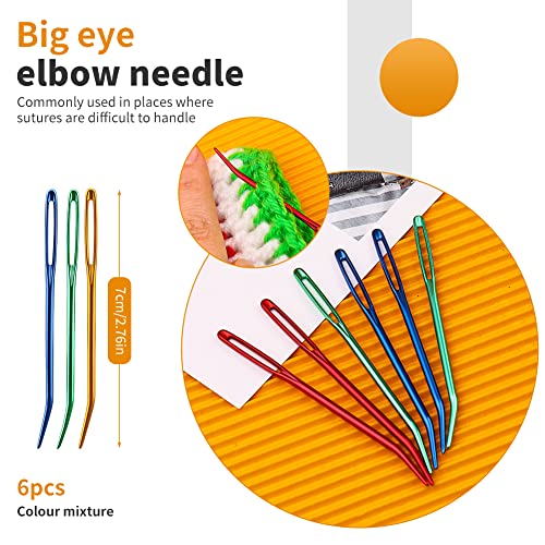 FTEVEN 36pcs Large Eye Sewing Needles, Plastic Yarn Needles Set Blunt Needles, Bent Tapestry Needles with Colorful Plastic Knitting Stitch Markers for Knitting Crochet Sewing - Image 4