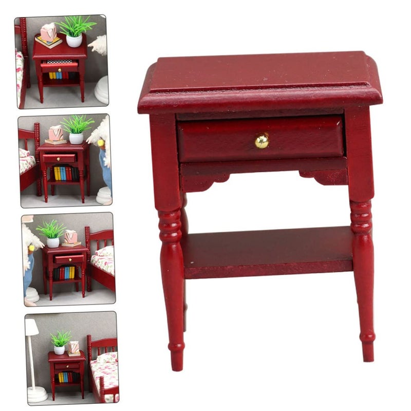 Wood Mini Bedside Table Dollhouse Nightstand Furniture Model For Mini House Decoration Collectors Vivid Details Brown - Image 5