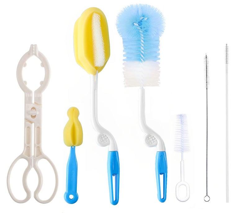 SYGA 7 Pcs Baby Milk Bottle Nipple Straw Brush Sponge BPA Free PP Cleaning Brush Cleaner Bottle Tong - Image 1